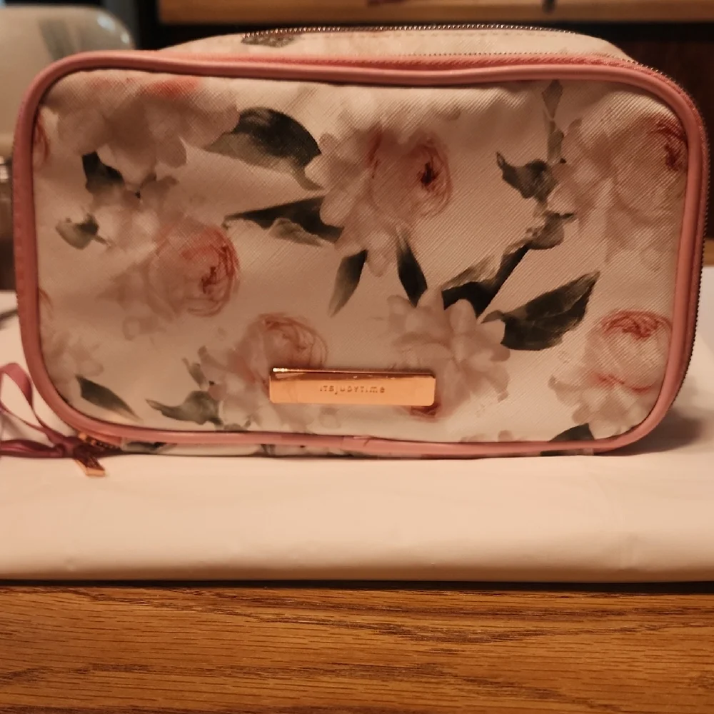 Floral Cosmetic Bag with Pink Accents